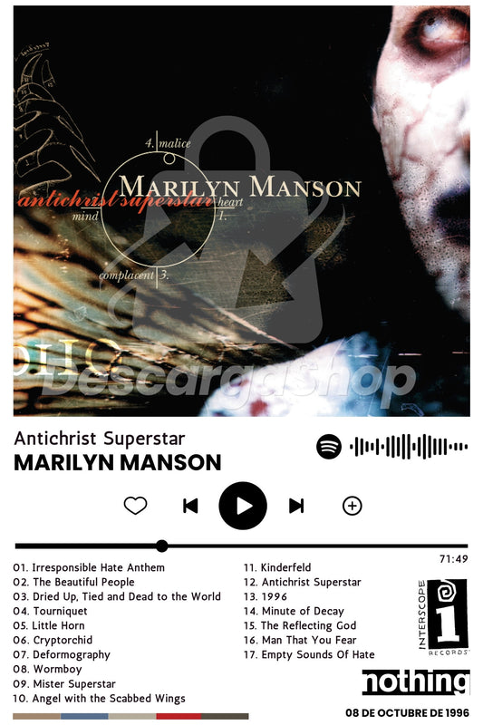 Poster Marilyn Manson - Antichrist Superstar (1996) | Estilo Spotify