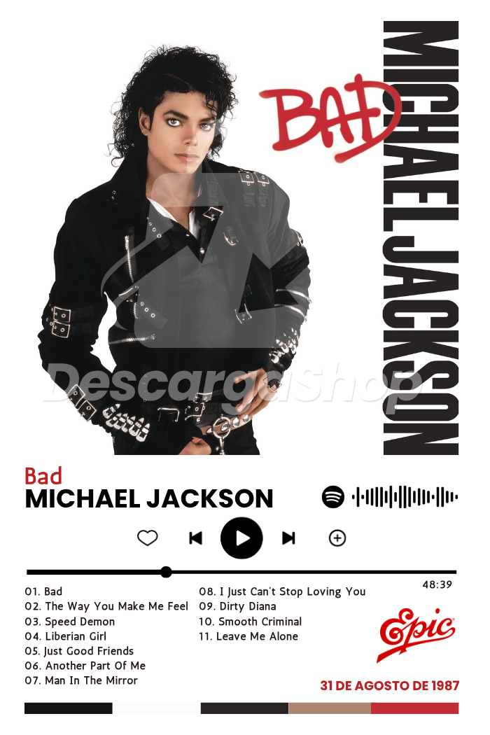 Poster Michael Jackson - Bad (1987) | Estilo Spotify
